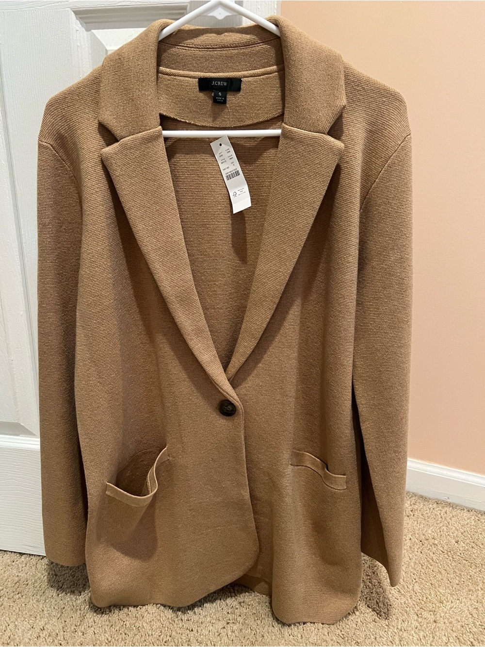 J. Crew Camel Knit Single-Button Blazer